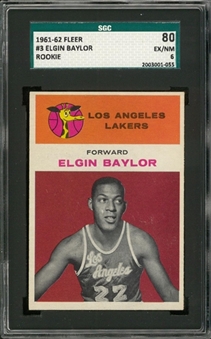 1961/62 Fleer #3 Elgin Baylor Rookie Card – SGC 80 EX/NM 6